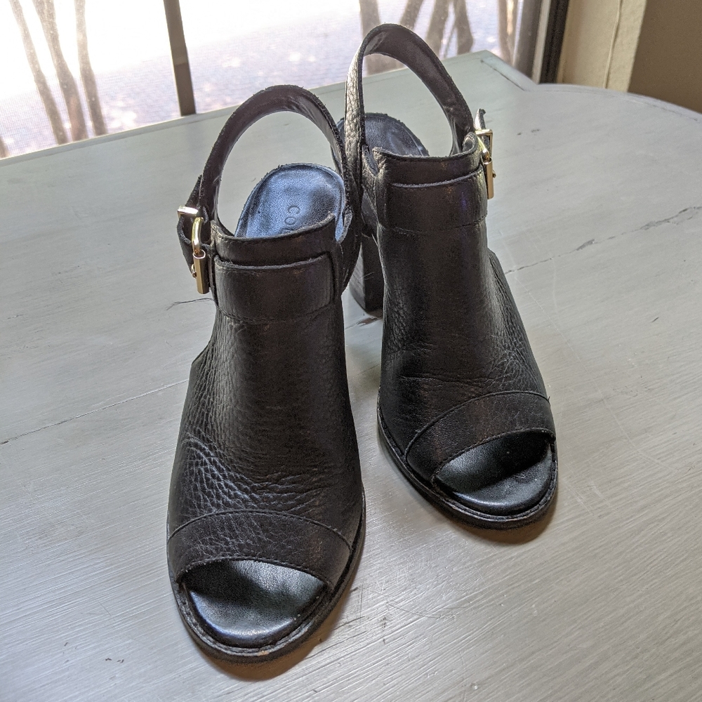 Cole Haan black leather block heels